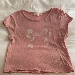 LoveShackFancy Pink T-Shirt with Bow Design